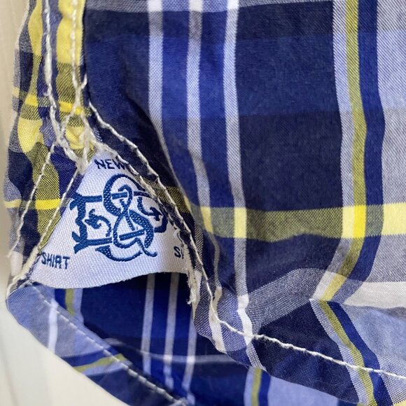 Superdry Mens Short Sleeve Plaid Button-Up Shirt Medium Cotton Blend Blue/Yellow - Picture 7 of 11